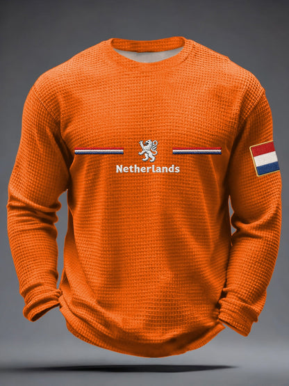 Heren Koningsdag Wafel T-shirt met lange mouwen