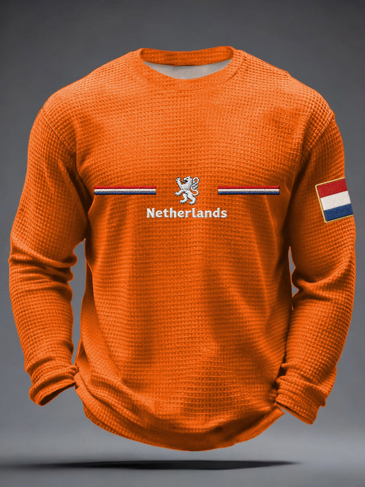 Heren Koningsdag Wafel T-shirt met lange mouwen