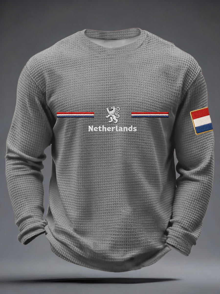 Heren Koningsdag Wafel T-shirt met lange mouwen