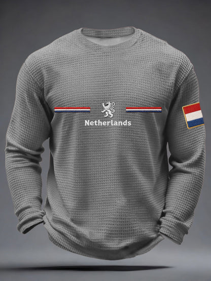 Heren Koningsdag Wafel T-shirt met lange mouwen