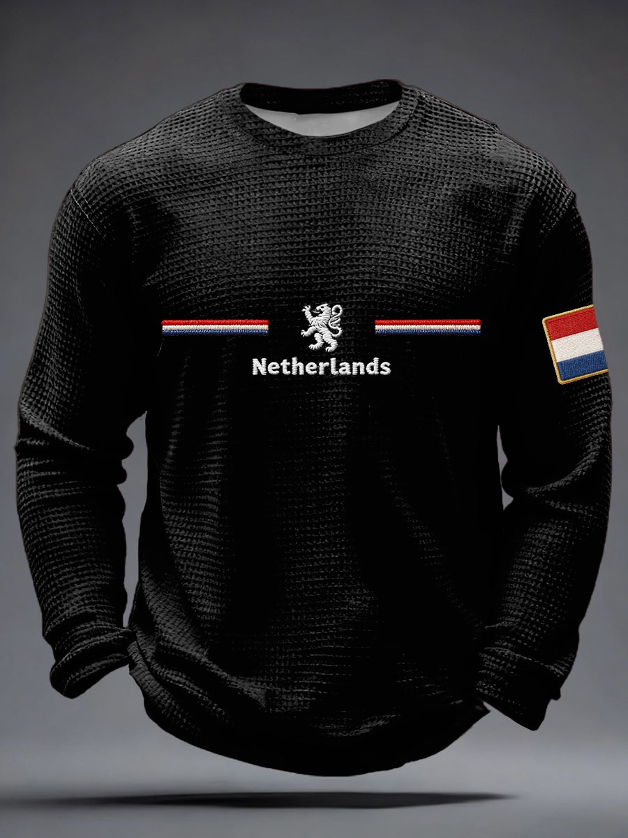 Heren Koningsdag Wafel T-shirt met lange mouwen