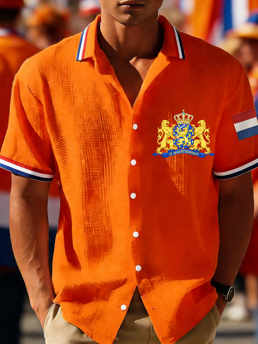 Heren Nederland Vlag Print Casual Waffle Shirt