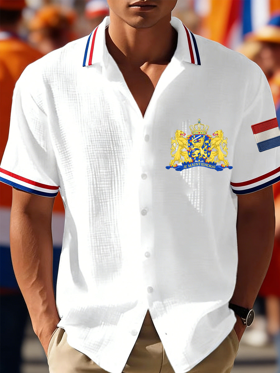 Heren Nederland Vlag Print Casual Waffle Shirt