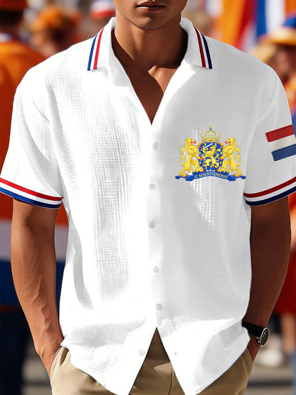 Heren Nederland Vlag Print Casual Waffle Shirt