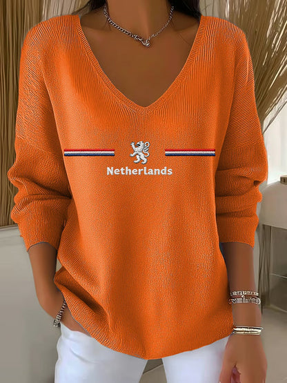 Dames Koningsdag V-hals geribbelde top