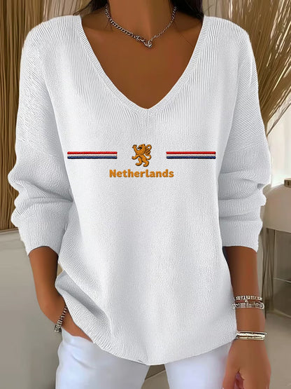 Dames Koningsdag V-hals geribbelde top