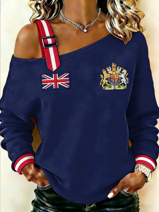 Women's UK Printed Casual Off-Shoulder Sweatshirt