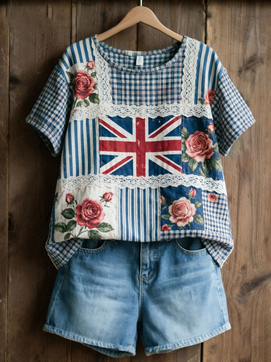 Women's Patchwork Floral Print Casual T-Shirt