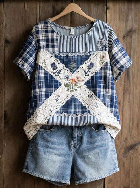 Women's Scottish Floral Print Casual T-Shirt