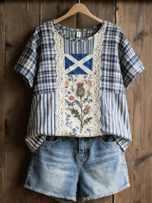 Women's Scottish Floral Print Casual T-Shirt