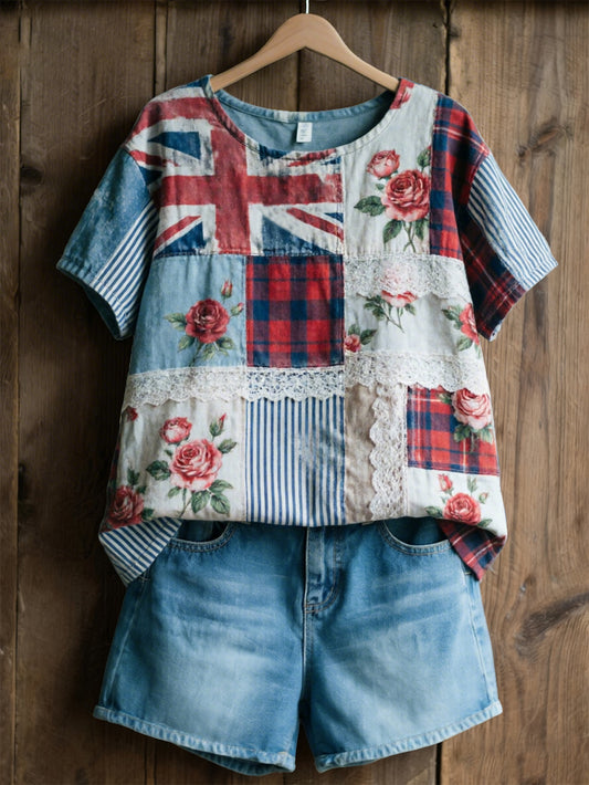 Women's Patchwork Floral Print Casual T-Shirt