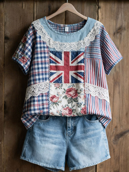 Women's Patchwork Floral Print Casual T-Shirt