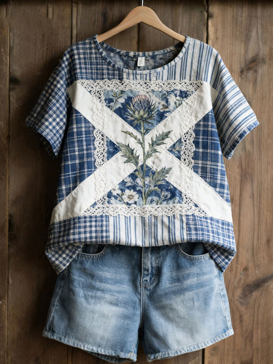 Women's Scottish Floral Print Casual T-Shirt