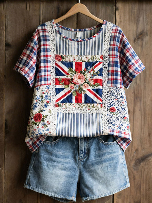 Women's Patchwork Floral Print Casual T-Shirt