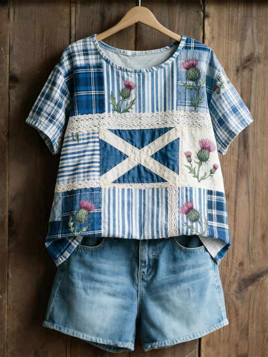 Women's Scottish Floral Print Casual T-Shirt