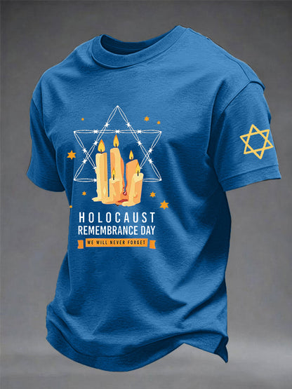 Men's Passover Memorial Candle Never Forget Jewish Remembrance Short Sleeve T-shirt