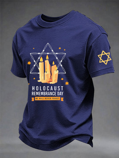 Men's Passover Memorial Candle Never Forget Jewish Remembrance Short Sleeve T-shirt