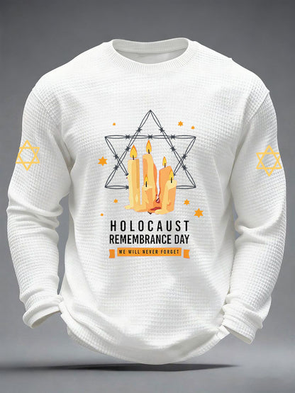 Men's Passover Memorial Candle Never Forget Jewish Remembrance Waffle Long Sleeve T-Shirt