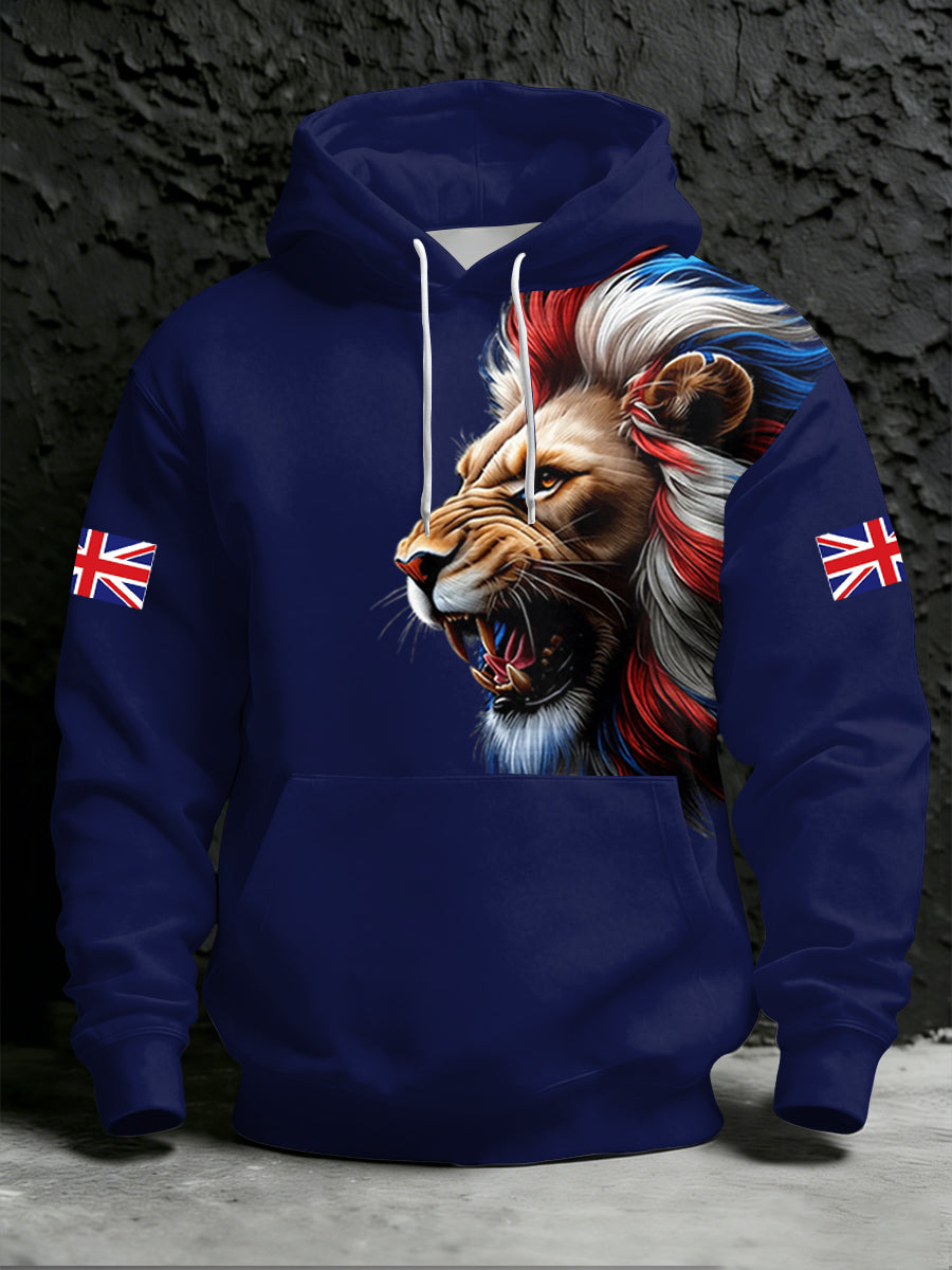 Men's British Style Print Hoodie with Pocket