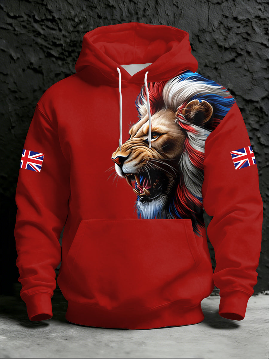 Men's British Style Print Hoodie with Pocket
