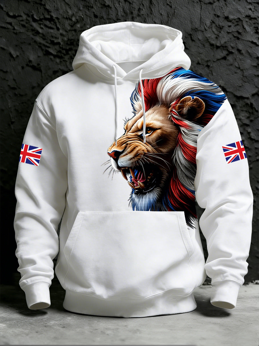 Men's British Style Print Hoodie with Pocket