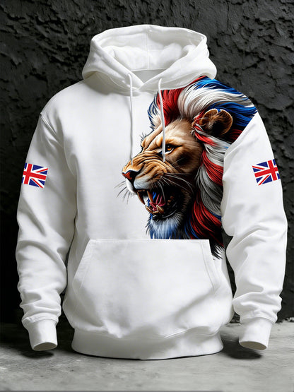 Men's British Style Print Hoodie with Pocket