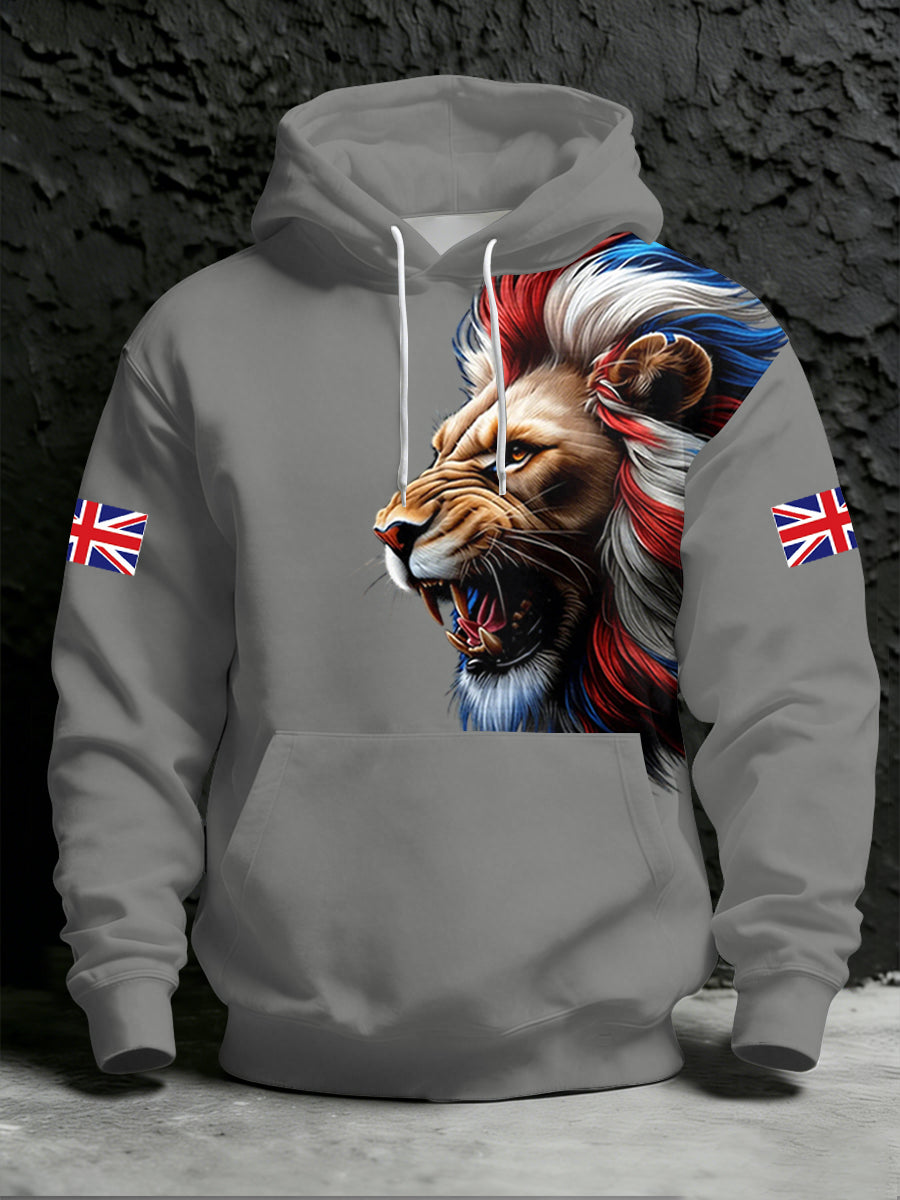 Men's British Style Print Hoodie with Pocket