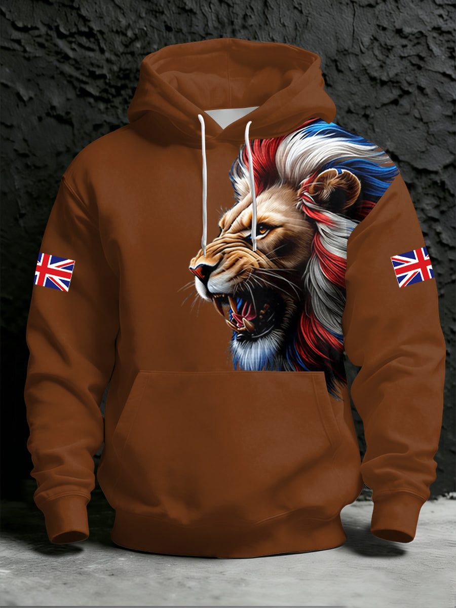 Men's British Style Print Hoodie with Pocket