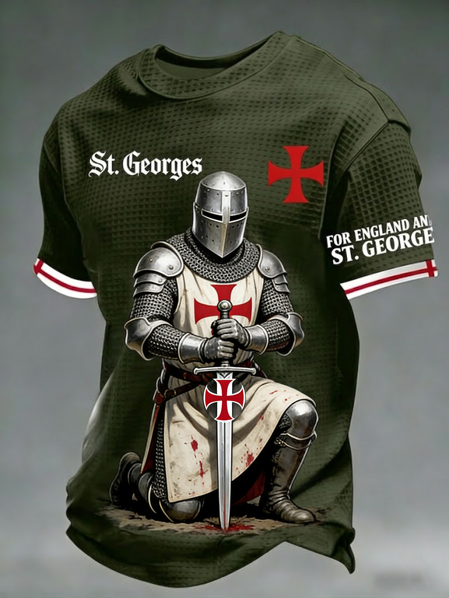 Men's  Retro St George's Day  Casual Waffle Short-Sleeve T-Shirt