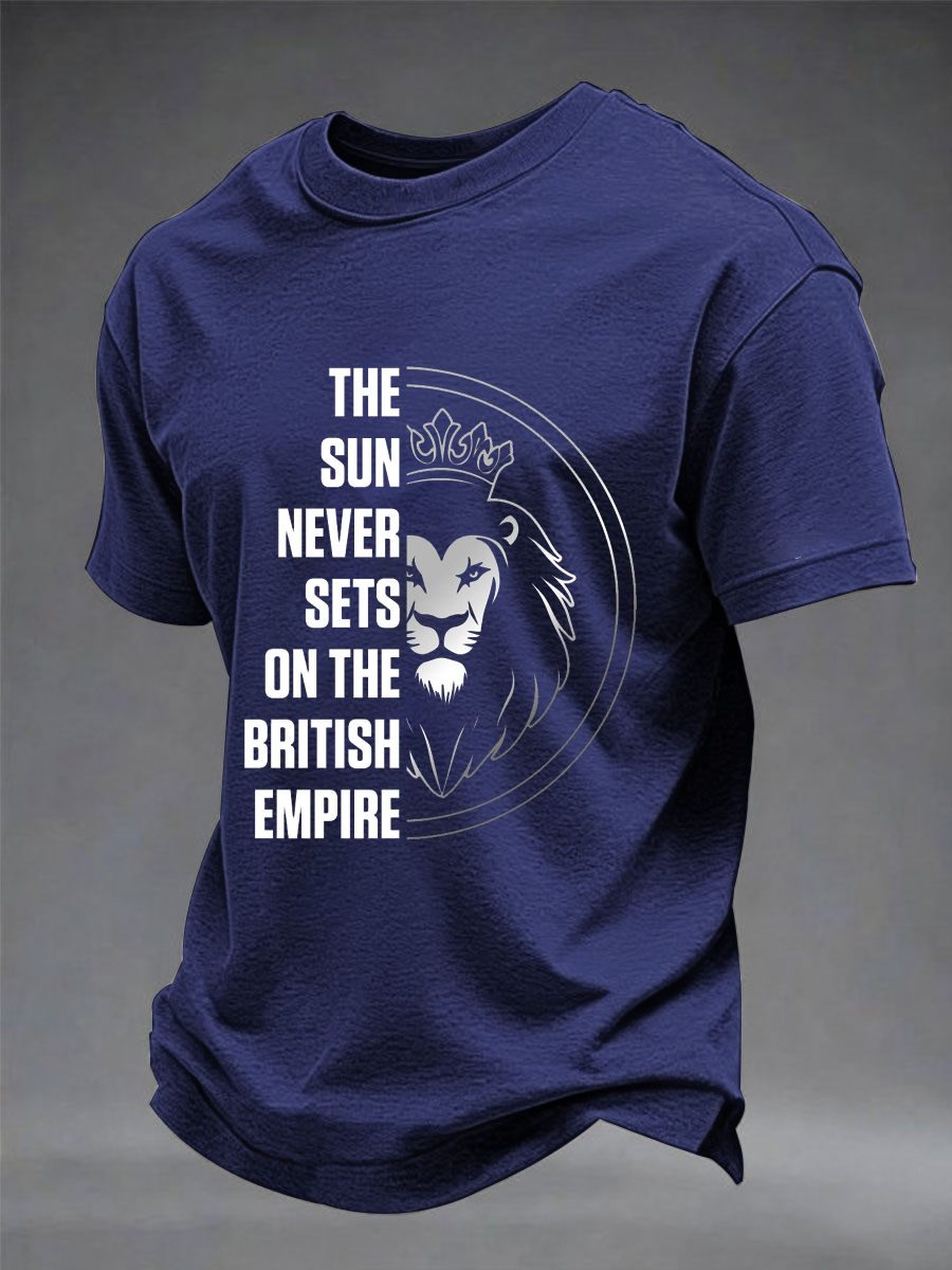 Men's British lion print imitation cotton short-sleeved T-shirt