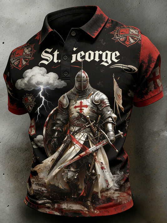 Men's St. George's Day Themed Printed Polo Shirt
