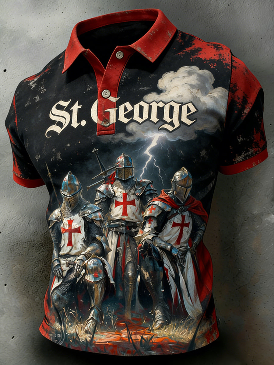 Men's St. George's Day Themed Printed Polo Shirt