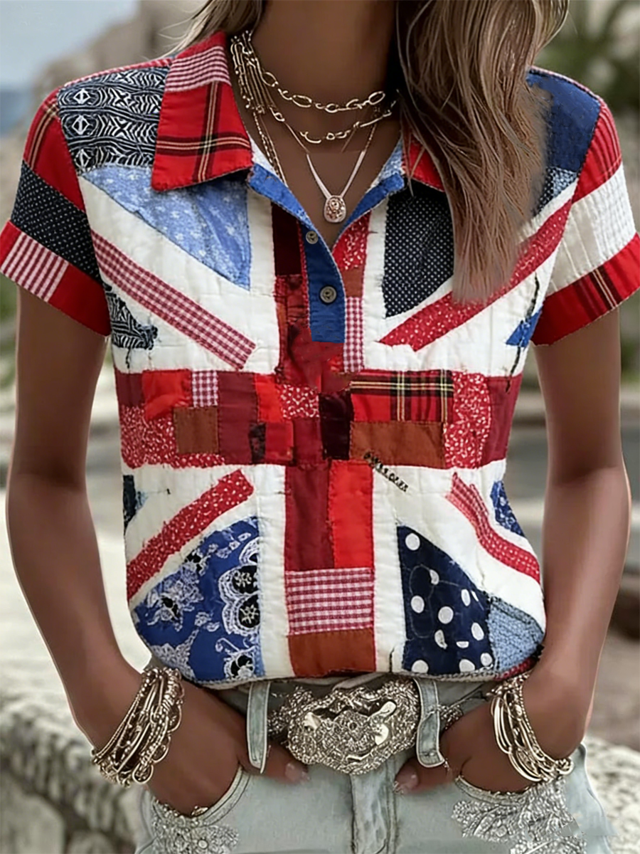 Women's british flag print polo T-shirt