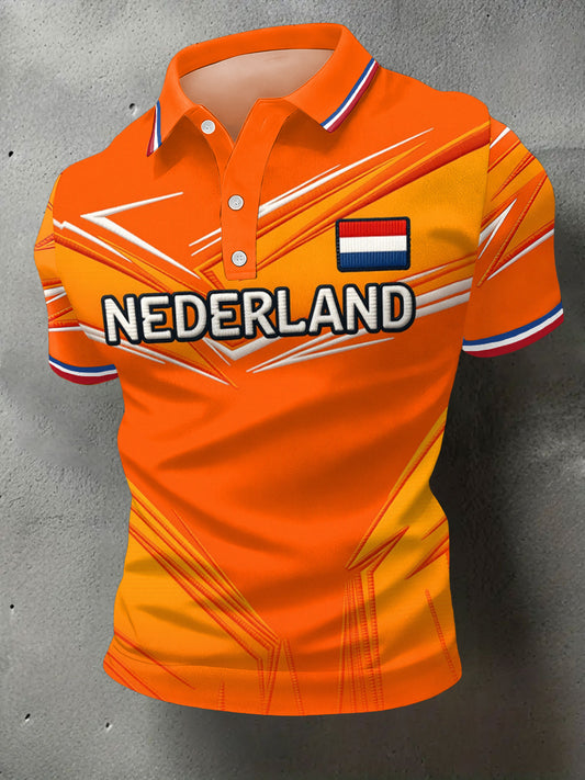 Heren Nederlandse vlag print casual polo