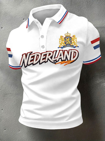 Heren Nederlandse vlag print casual polo