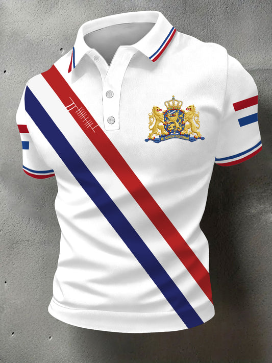 Heren Nederlandse vlag print casual polo