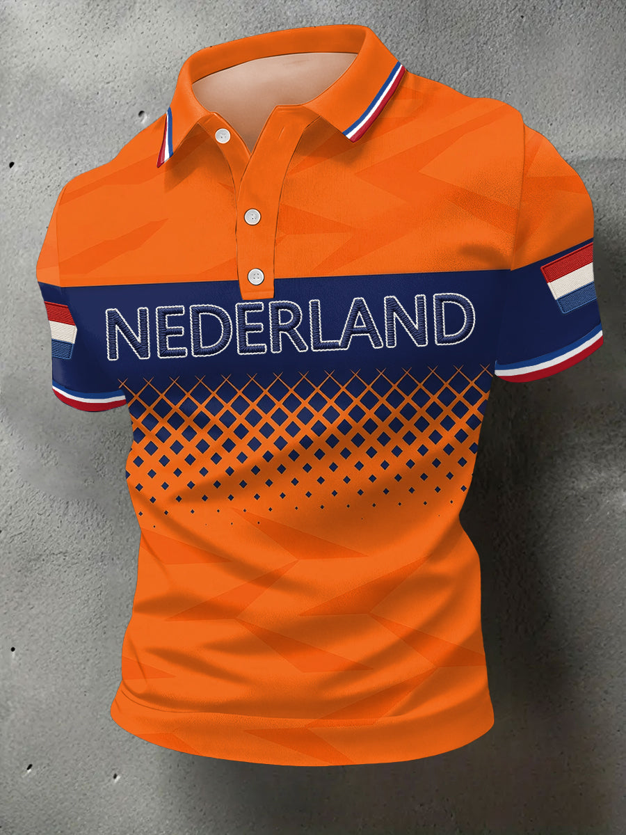 Heren Nederlandse vlag print casual polo