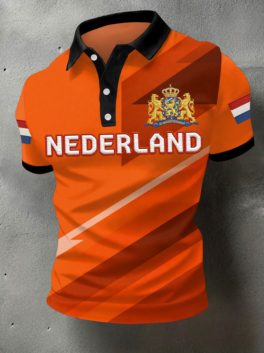 Heren Nederlandse vlag print casual polo