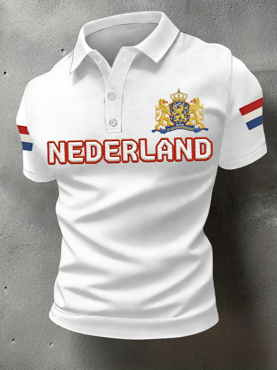 Heren Nederlandse vlag print casual polo