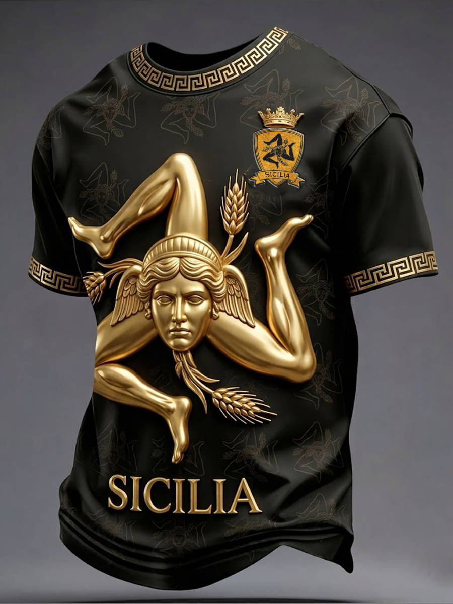 T-shirt da uomo Sicilia Trinacria a maniche corte