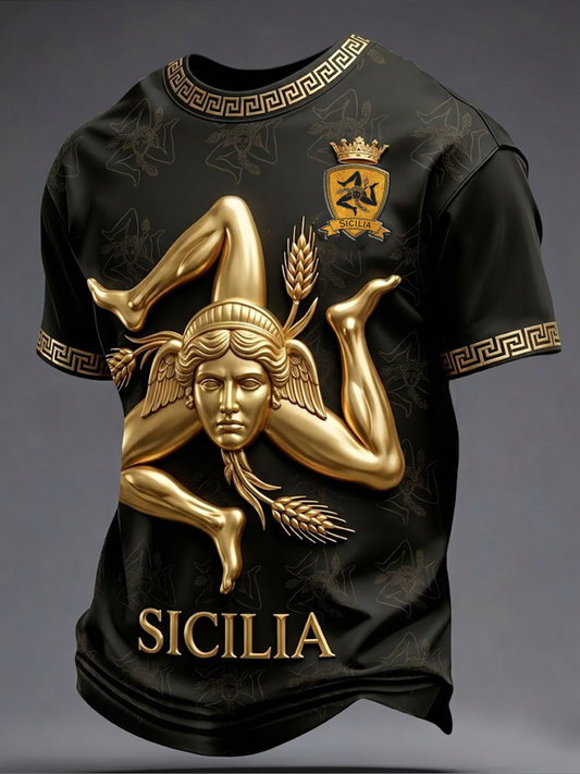 T-shirt da uomo Sicilia Trinacria a maniche corte