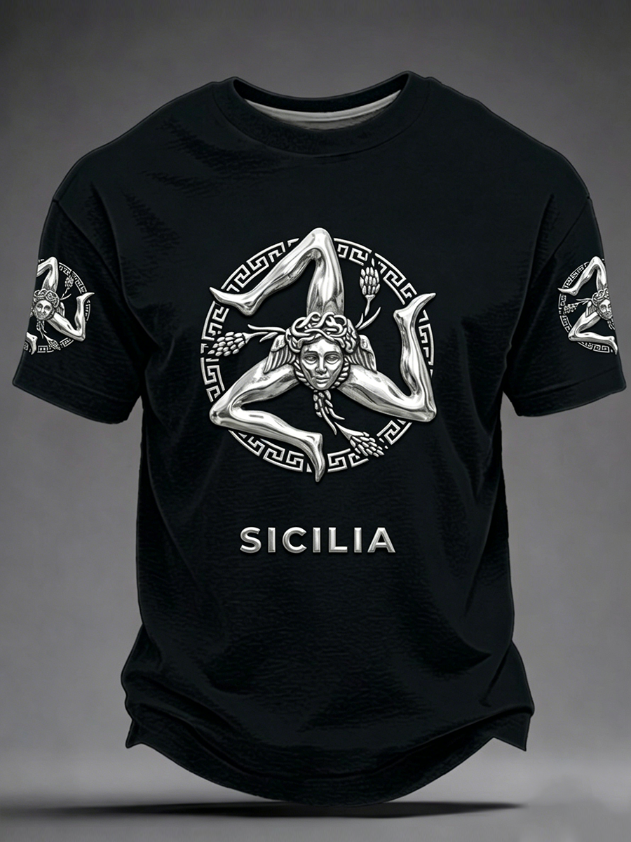 T-shirt da uomo Sicilia Trinacria a maniche corte