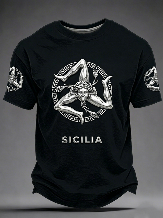 T-shirt da uomo Sicilia Trinacria a maniche corte