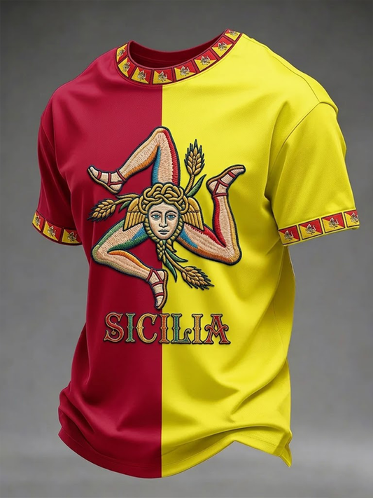 T-shirt da uomo Sicilia Trinacria a maniche corte