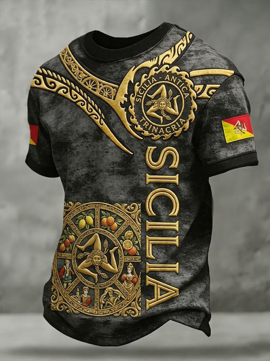 T-shirt da uomo Sicilia Trinacria a maniche corte