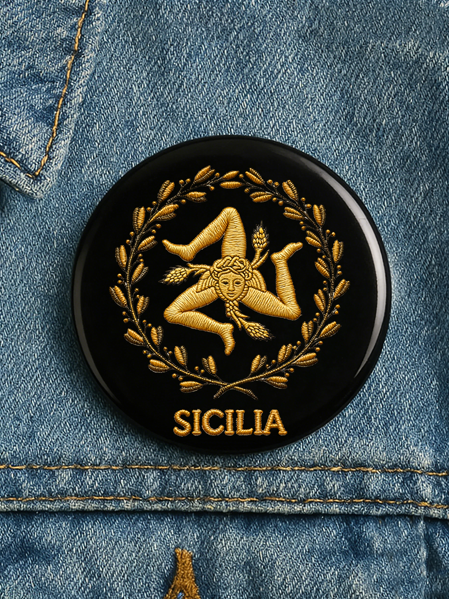Spilla unisex con stampa della Trinacria siciliana