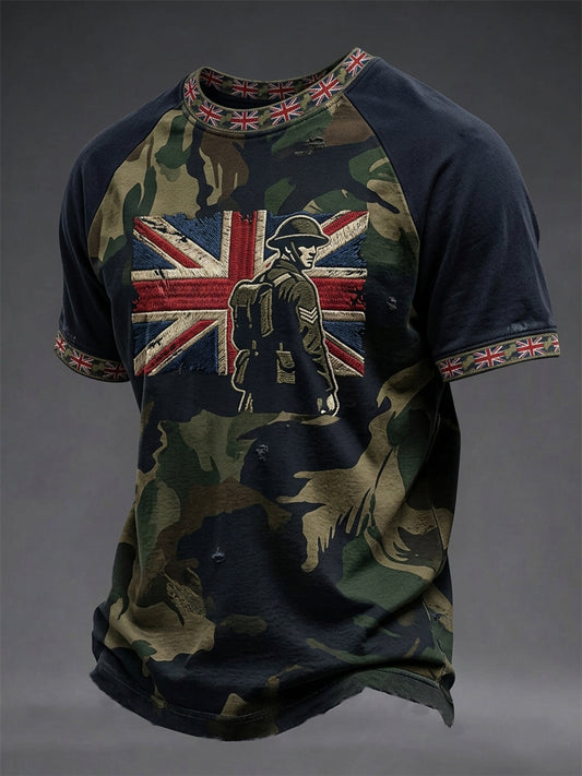 Men's British Flag Veteran Camouflage Print Casual Tee