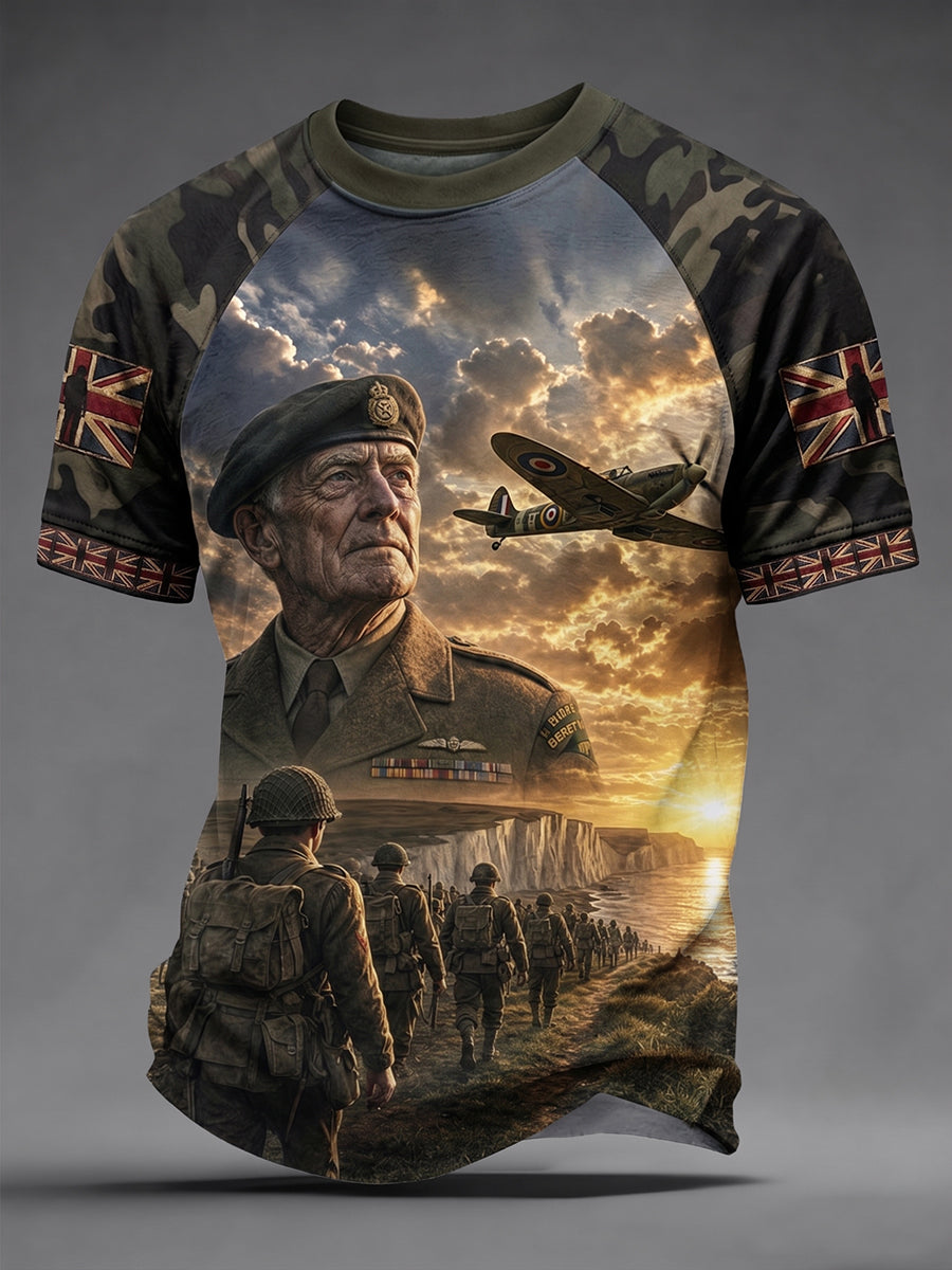 Men's UK Flag Veteran Camouflage Print Casual Tee