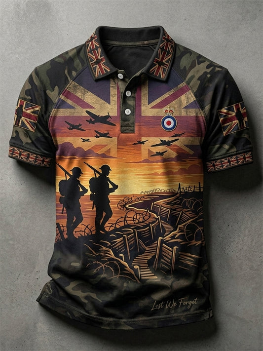 Men's British Flag Veteran Camouflage Print Casual Polo