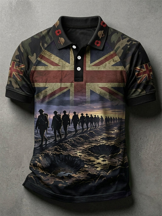 Men's British Flag Veteran Camouflage Print Casual Polo